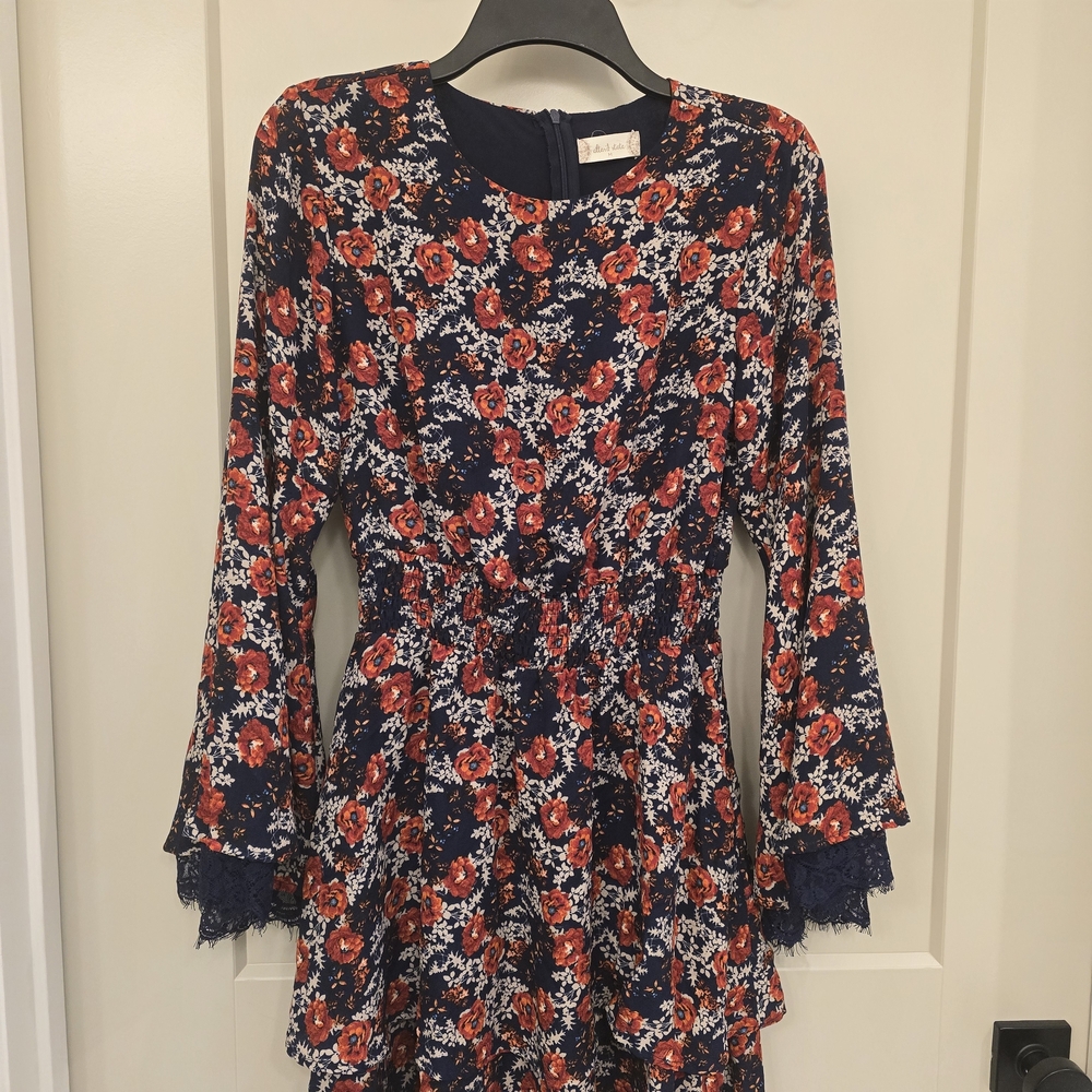 Altar'd State Navy and Red Floral Long Sleeve Dress